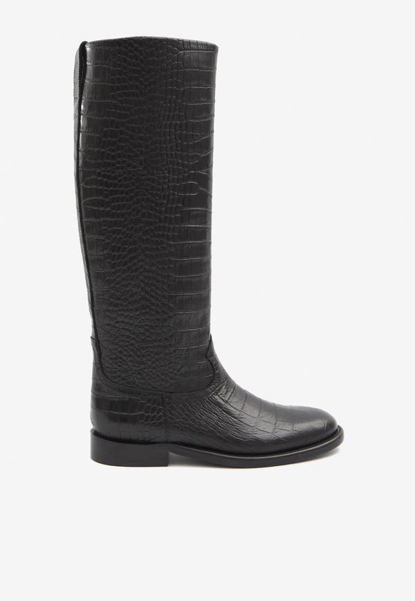 Paris Texas Montana Knee-High Boots in Croc-Embossed Leather Black PX1721-XCOCO-CRB