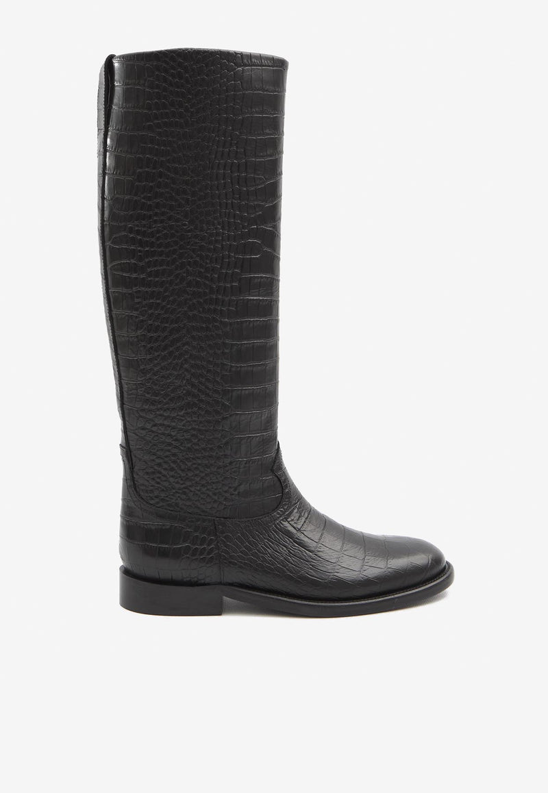 Paris Texas Montana Knee-High Boots in Croc-Embossed Leather Black PX1721-XCOCO-CRB