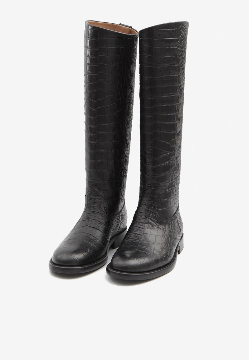 Paris Texas Montana Knee-High Boots in Croc-Embossed Leather Black PX1721-XCOCO-CRB