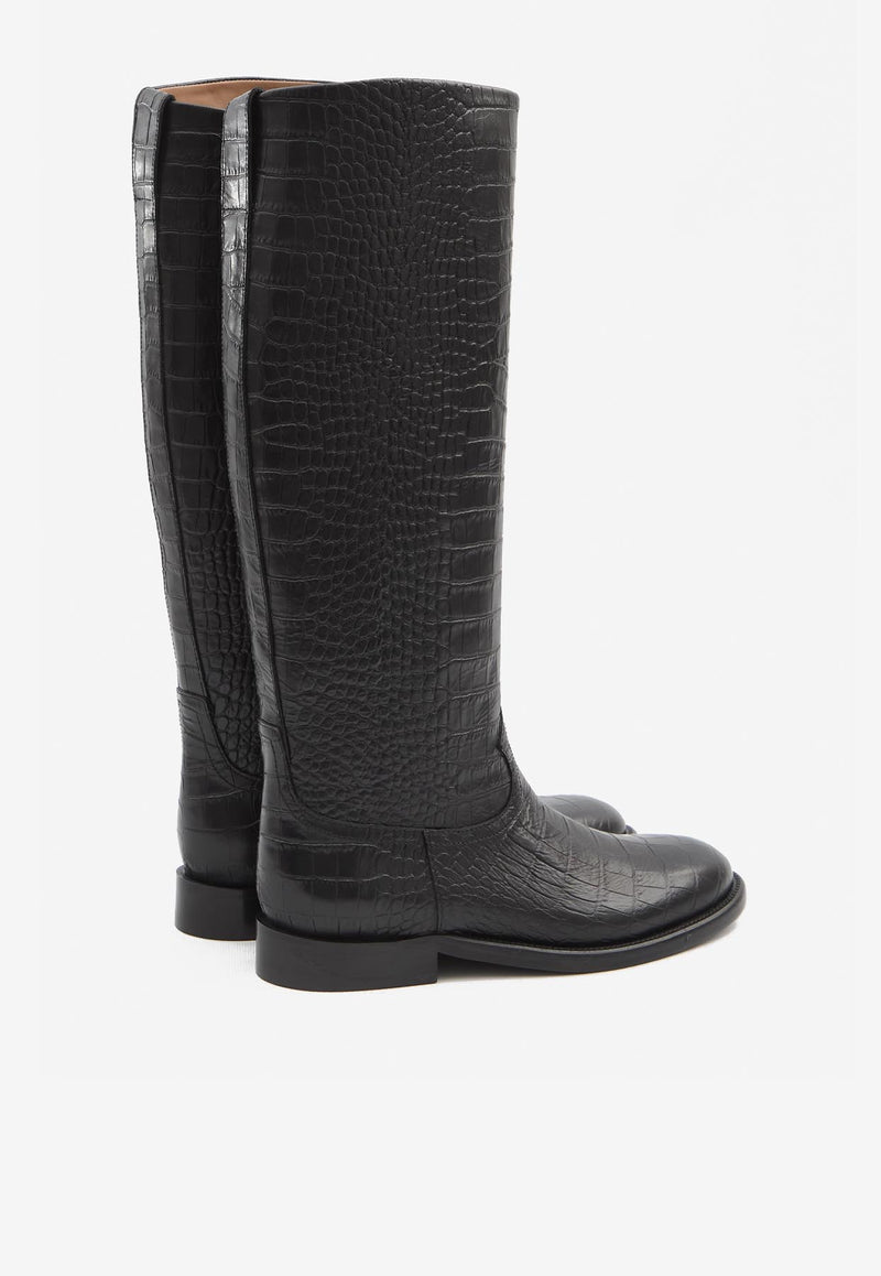 Paris Texas Montana Knee-High Boots in Croc-Embossed Leather Black PX1721-XCOCO-CRB