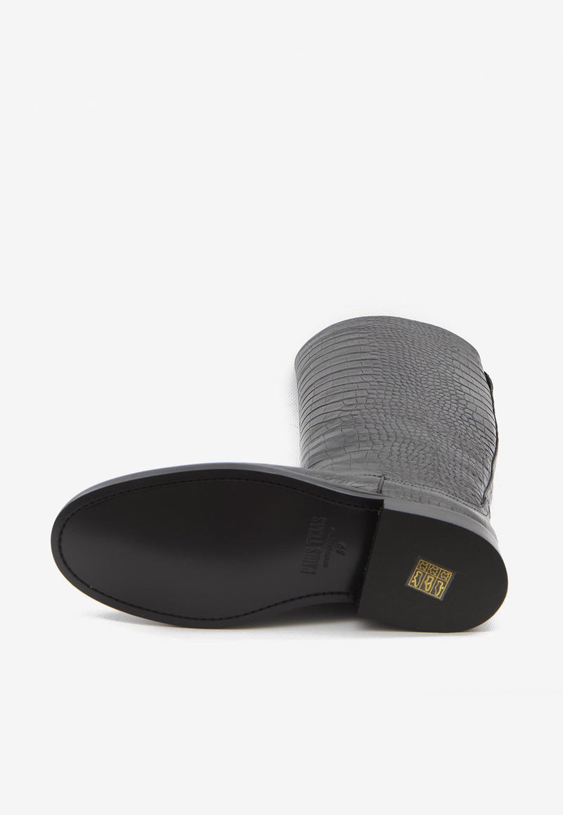 Paris Texas Montana Knee-High Boots in Croc-Embossed Leather Black PX1721-XCOCO-CRB