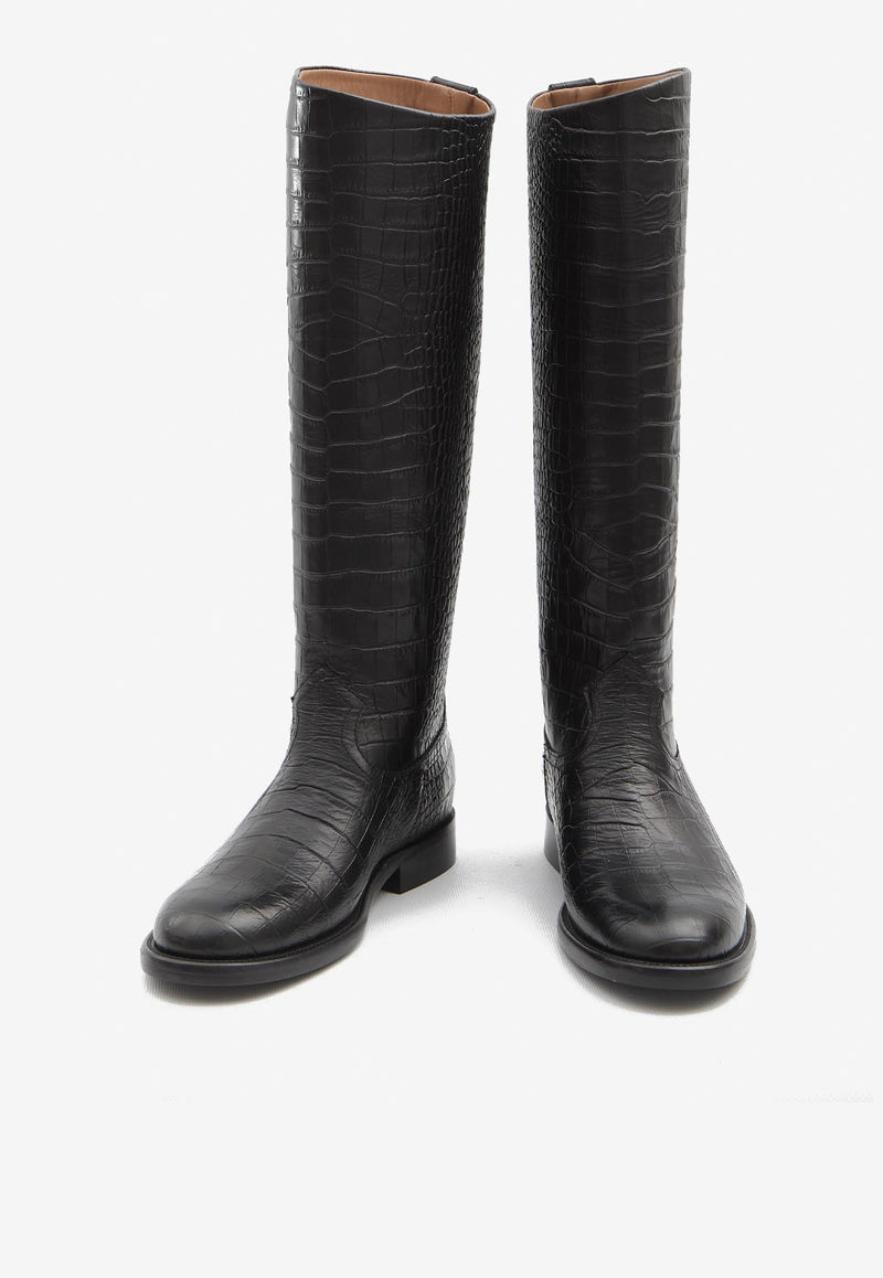 Paris Texas Montana Knee-High Boots in Croc-Embossed Leather Black PX1721-XCOCO-CRB