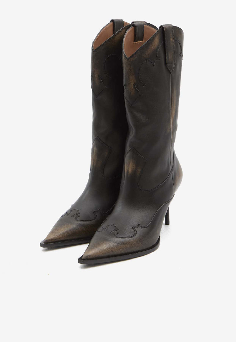 Paris Texas Lidia 70 Brushed Leather Western Boots Black PX1795-XLTHB-BLACK