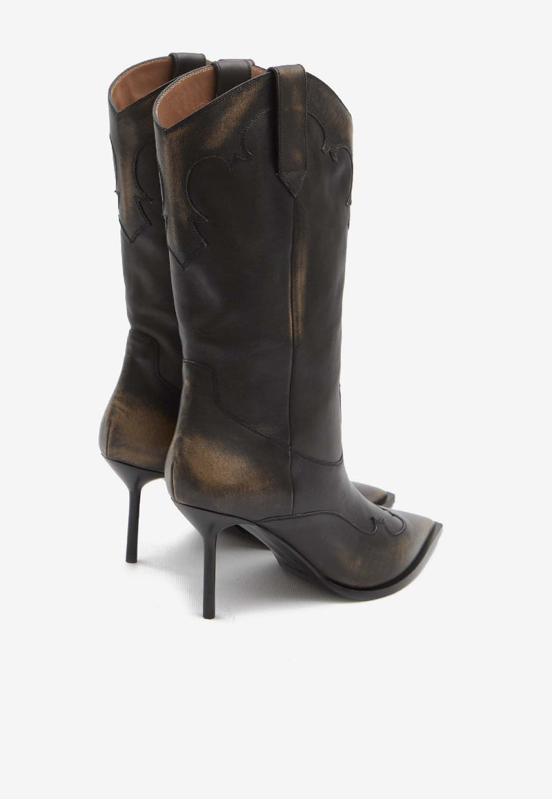 Paris Texas Lidia 70 Brushed Leather Western Boots Black PX1795-XLTHB-BLACK