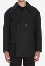 Fendi Double-Breasted Wool Pea Coat Gray FW1415-AOYA-F0TY6