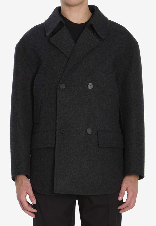 Fendi Double-Breasted Wool Pea Coat Gray FW1415-AOYA-F0TY6