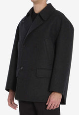 Fendi Double-Breasted Wool Pea Coat Gray FW1415-AOYA-F0TY6