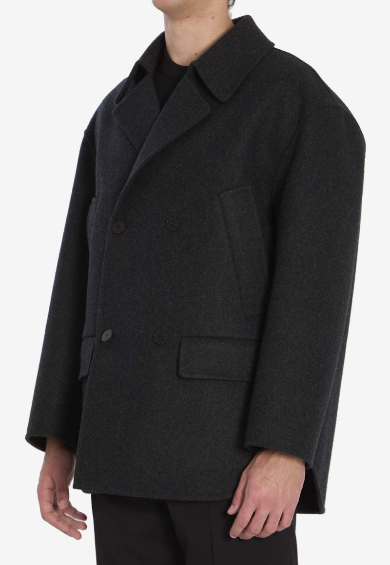 Fendi Double-Breasted Wool Pea Coat Gray FW1415-AOYA-F0TY6