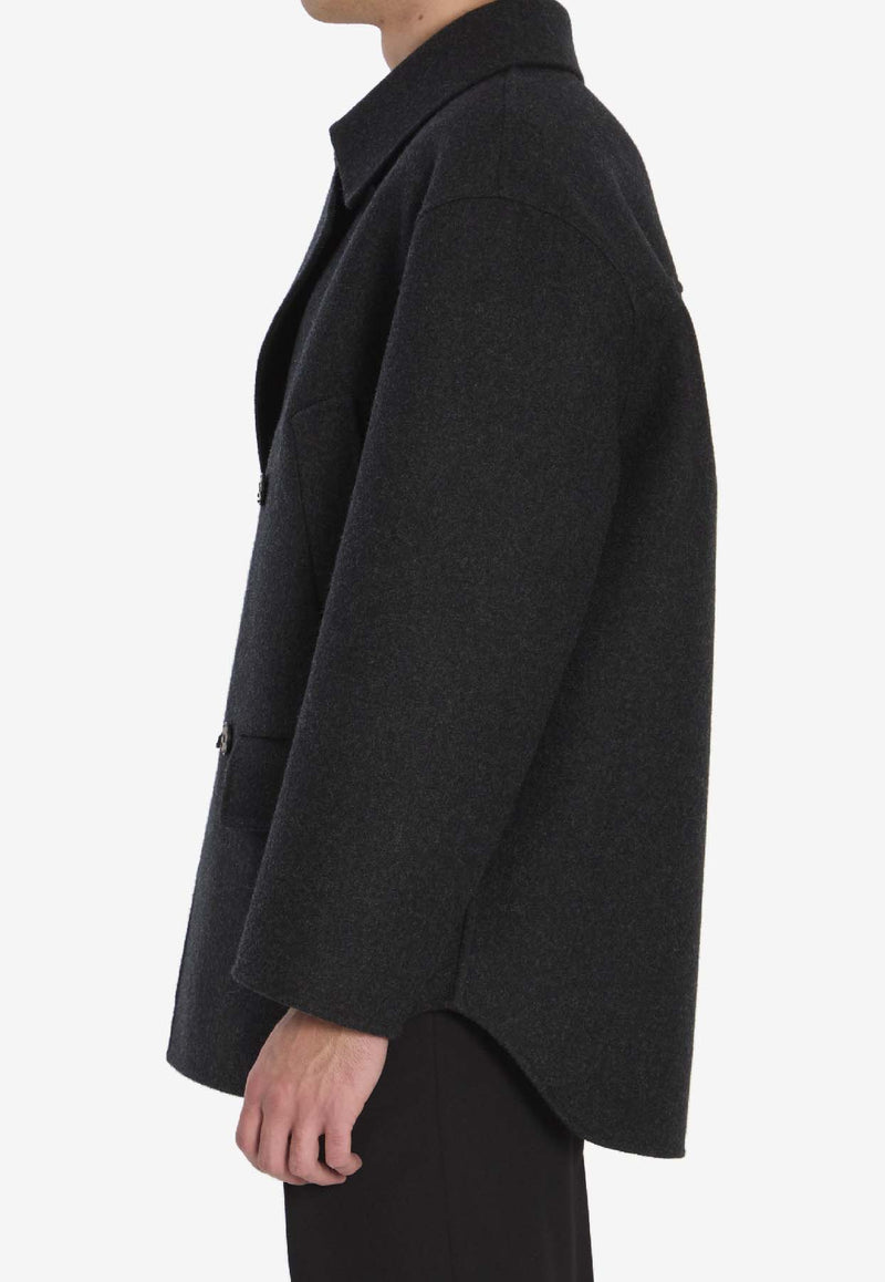 Fendi Double-Breasted Wool Pea Coat Gray FW1415-AOYA-F0TY6