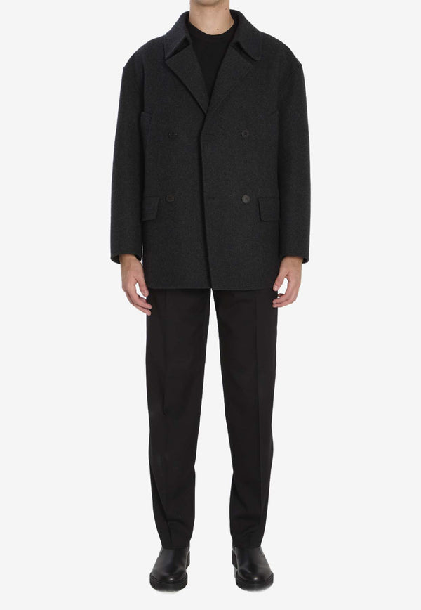 Fendi Double-Breasted Wool Pea Coat Gray FW1415-AOYA-F0TY6