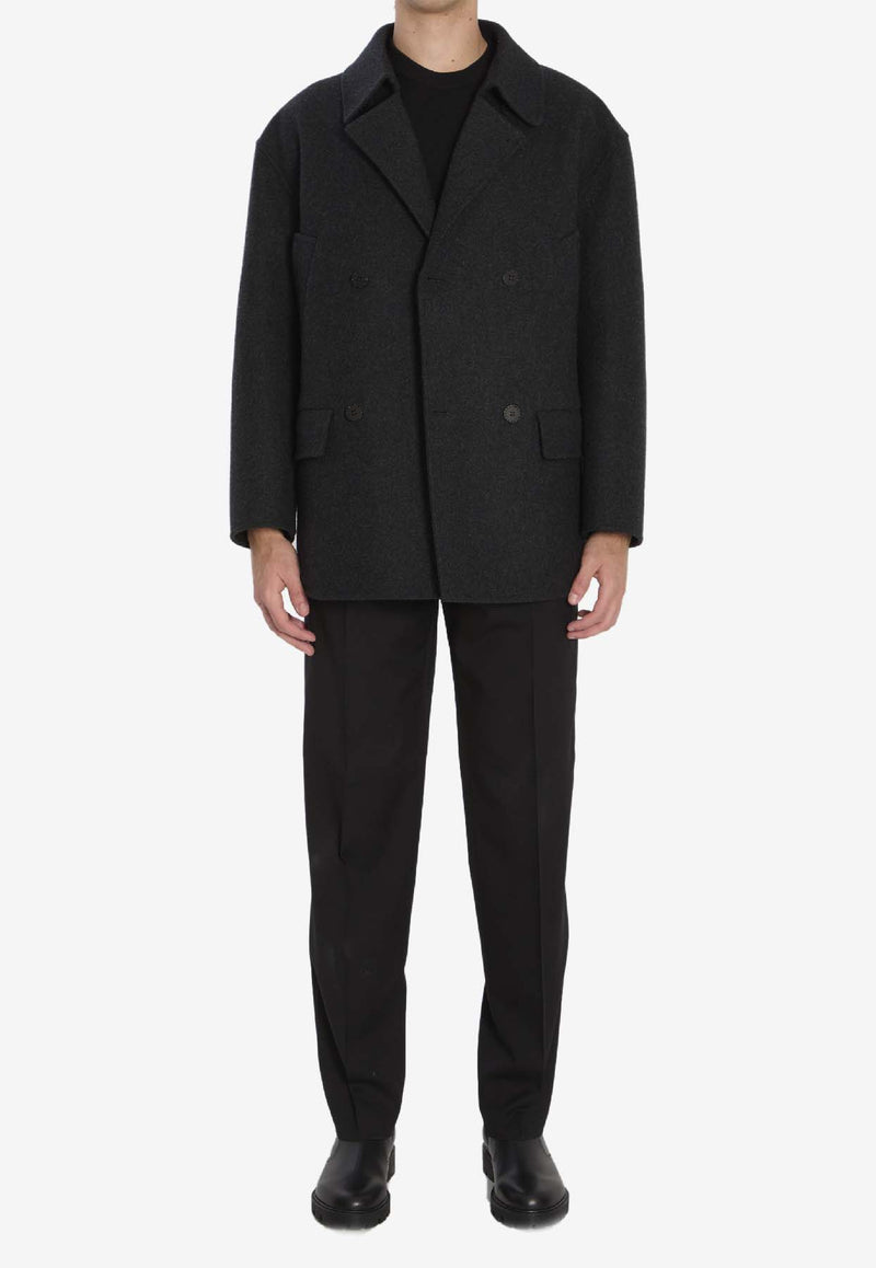 Fendi Double-Breasted Wool Pea Coat Gray FW1415-AOYA-F0TY6