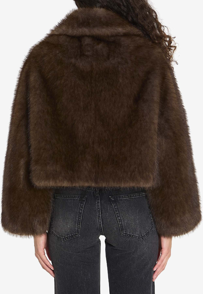 VALENTINI 1972 Faux Fur Cropped Jacket Brown 3148--MILITARY