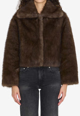 VALENTINI 1972 Faux Fur Cropped Jacket Brown 3148--MILITARY