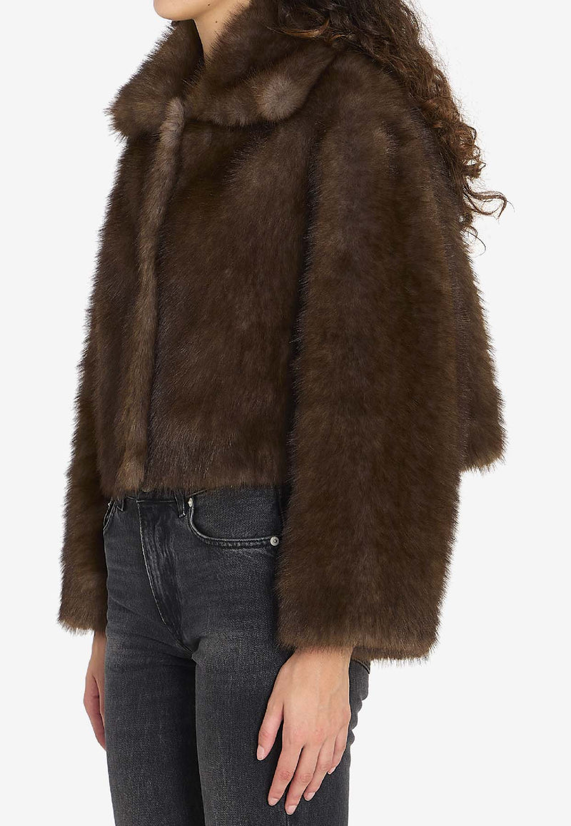 VALENTINI 1972 Faux Fur Cropped Jacket Brown 3148--MILITARY
