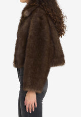 VALENTINI 1972 Faux Fur Cropped Jacket Brown 3148--MILITARY