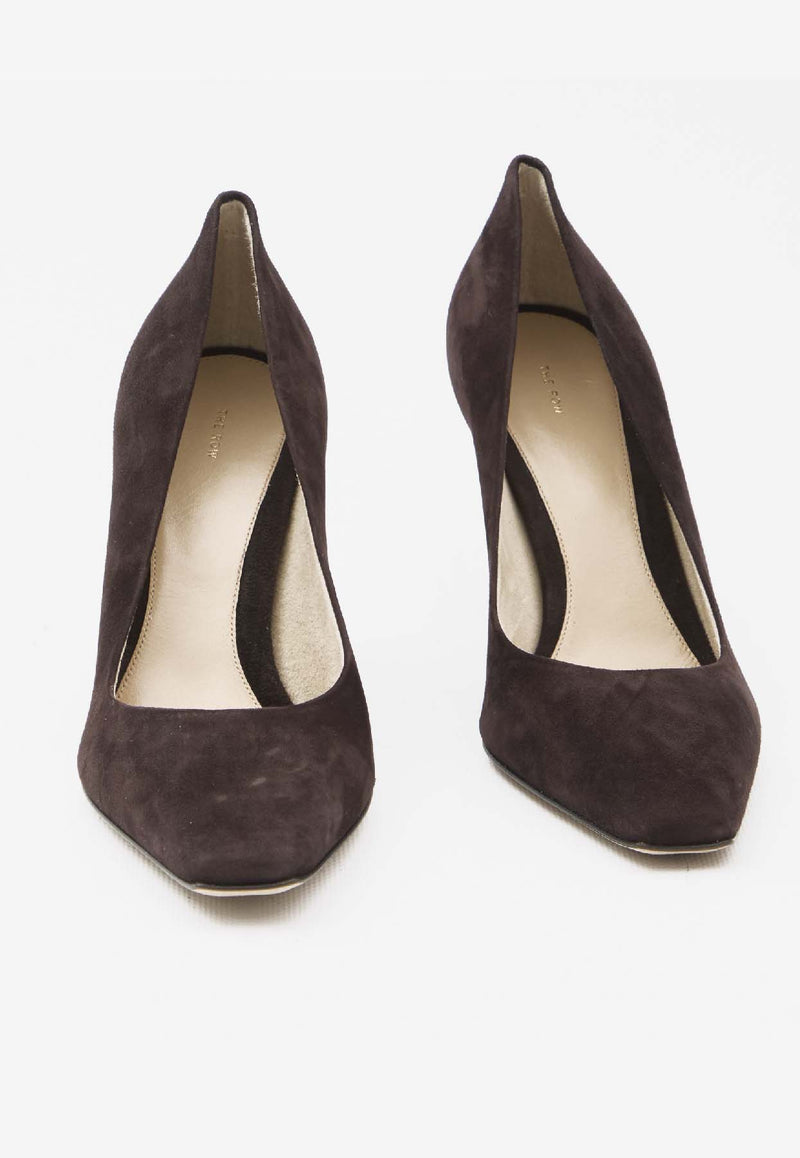 The Row Carla 80 Suede Leather Pumps Brown F1691-L303-LQB