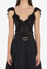 Self-Portrait Satin Lace Top   RS26176TA--BLACK