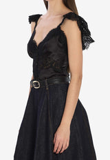 Self-Portrait Satin Lace Top   RS26176TA--BLACK
