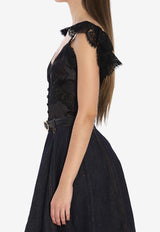 Self-Portrait Satin Lace Top   RS26176TA--BLACK