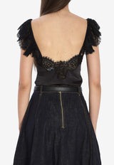 Self-Portrait Satin Lace Top   RS26176TA--BLACK