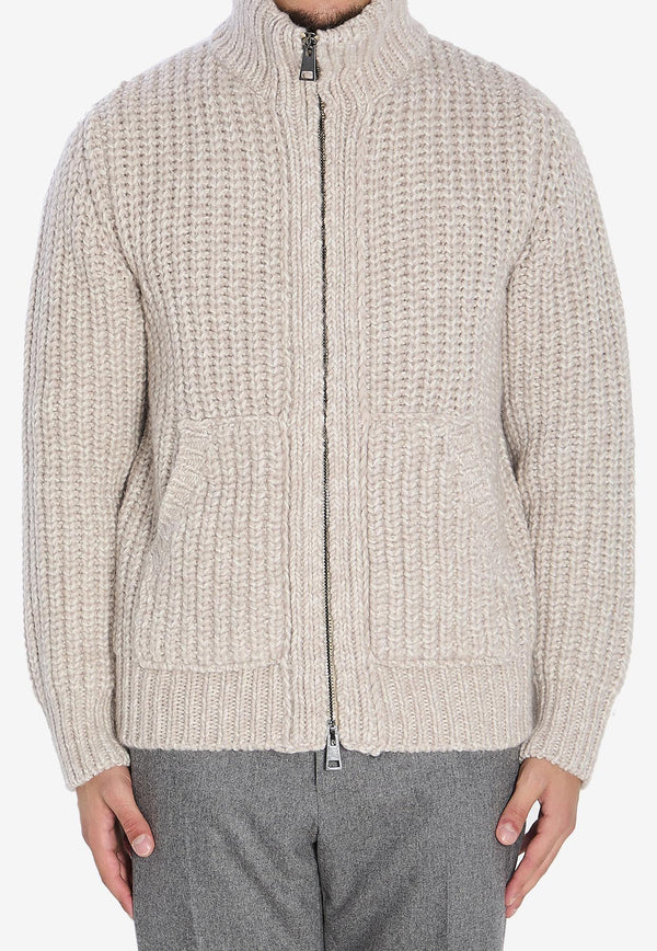 Roberto Collina Ribbed Knit Zip-Up Cardigan Beige 253M48008--M4083