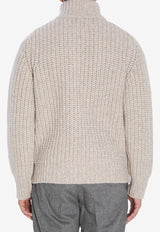 Roberto Collina Ribbed Knit Zip-Up Cardigan Beige 253M48008--M4083