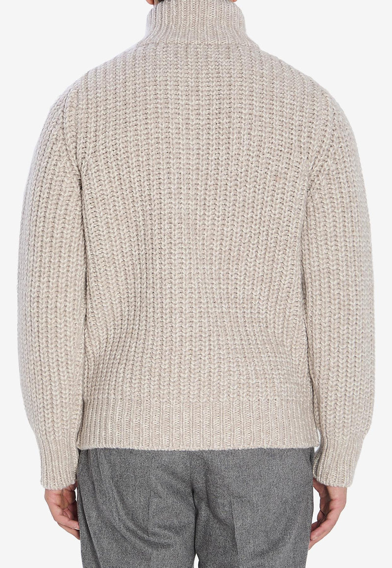 Roberto Collina Ribbed Knit Zip-Up Cardigan Beige 253M48008--M4083