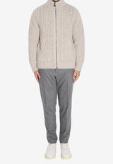 Roberto Collina Ribbed Knit Zip-Up Cardigan Beige 253M48008--M4083