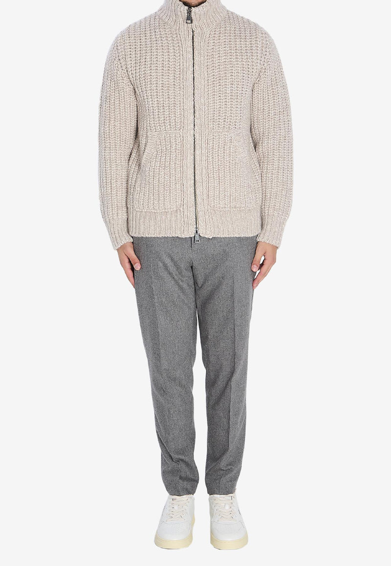 Roberto Collina Ribbed Knit Zip-Up Cardigan Beige 253M48008--M4083