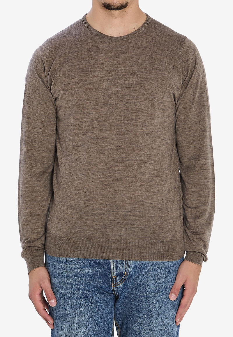 John Smedley Lundy Knitted Crewneck Sweater Brown LUNDY--MUSHROOM