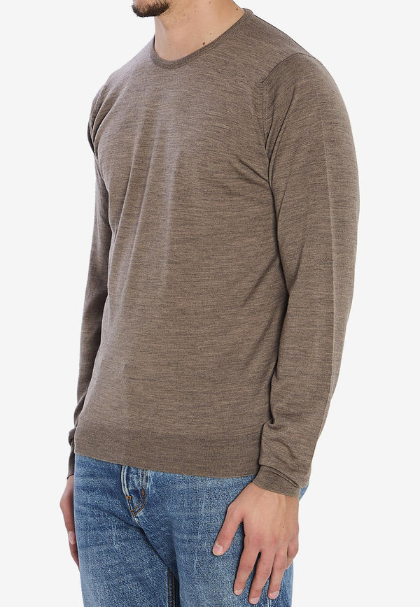 John Smedley Lundy Knitted Crewneck Sweater Brown LUNDY--MUSHROOM