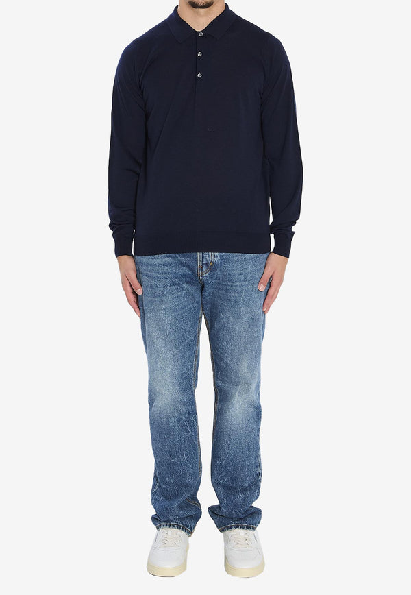 John Smedley Belper Long-Sleeved Polo T-shirt   Blue BELPER--MIDNIGHT