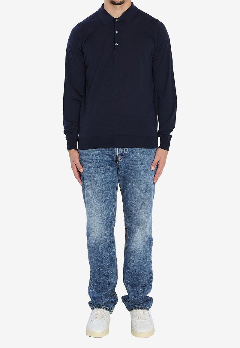 John Smedley Belper Long-Sleeved Polo T-shirt   Blue BELPER--MIDNIGHT