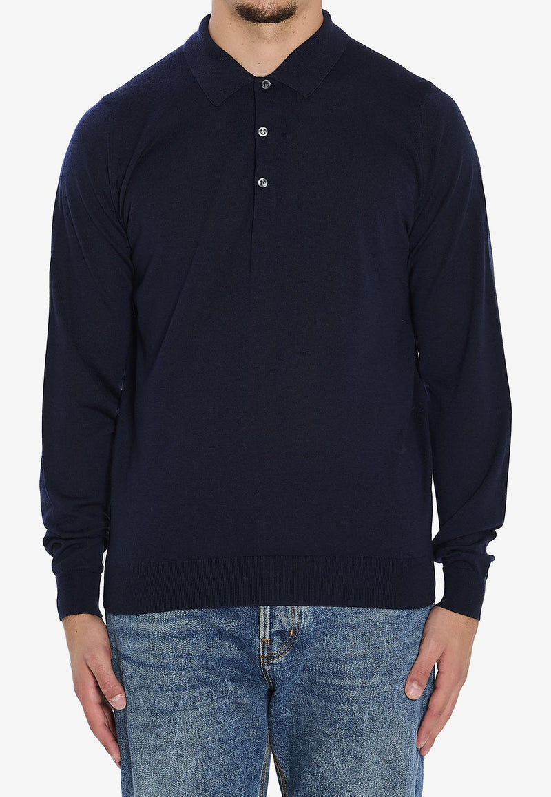 John Smedley Belper Long-Sleeved Polo T-shirt   Blue BELPER--MIDNIGHT