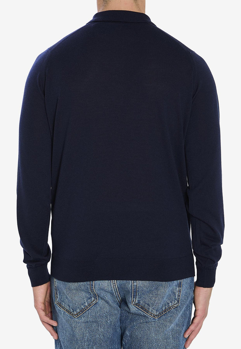 John Smedley Belper Long-Sleeved Polo T-shirt   Blue BELPER--MIDNIGHT