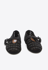 Alaïa Suede Eyelets Ballet Flats  Black AA3A029I059--999