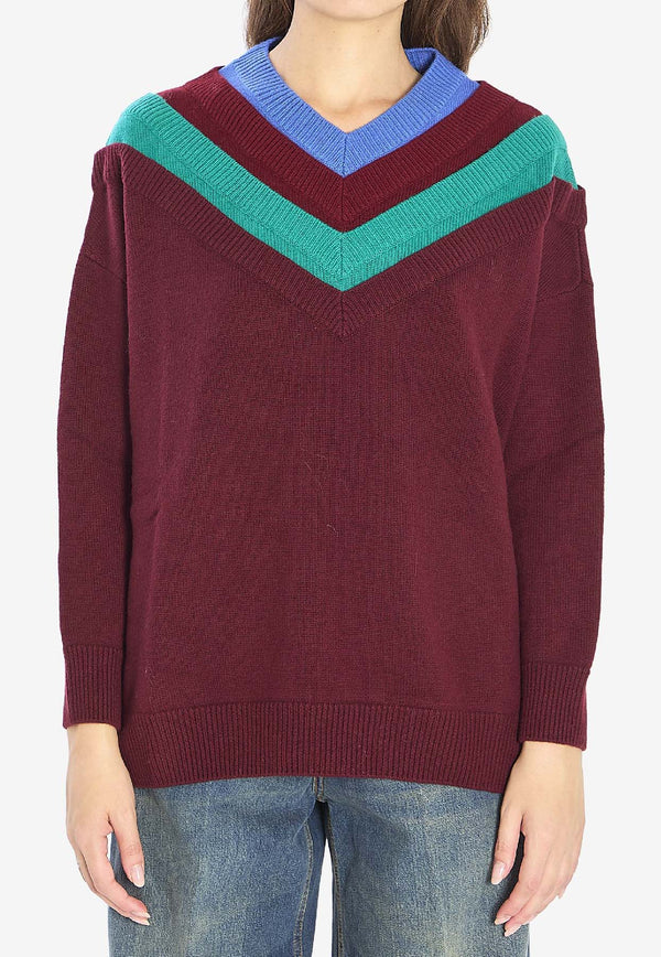 Loewe Wool V-neck Sweater Bordeaux S540Y14KH1--6654