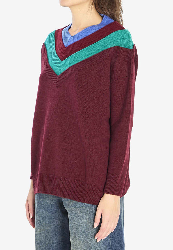 Loewe Wool V-neck Sweater Bordeaux S540Y14KH1--6654