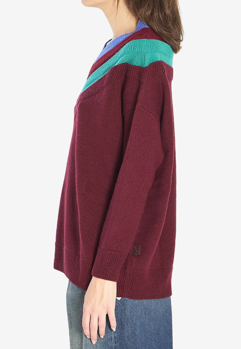Loewe Wool V-neck Sweater Bordeaux S540Y14KH1--6654