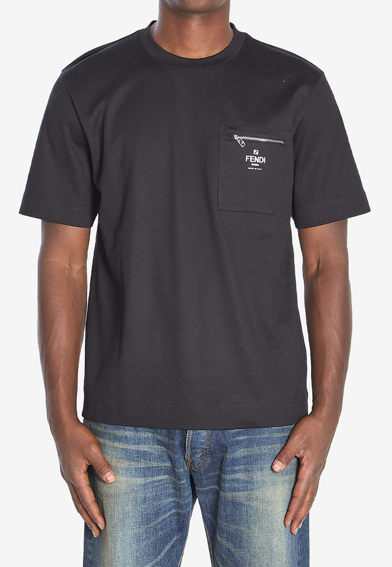 Fendi Logo Print Crewneck T-shirt Black FY0936-ARYR-F0QA1
