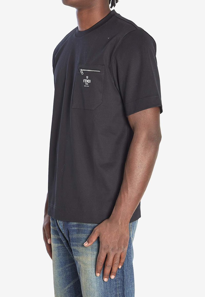 Fendi Logo Print Crewneck T-shirt Black FY0936-ARYR-F0QA1