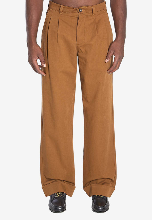 Valentino Logo Embroidered Straight-Leg Pants Brown 7V3RBN15-ALS-C30