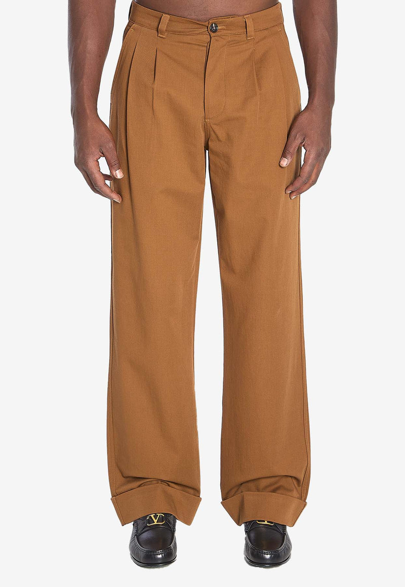 Valentino Logo Embroidered Straight-Leg Pants Brown 7V3RBN15-ALS-C30