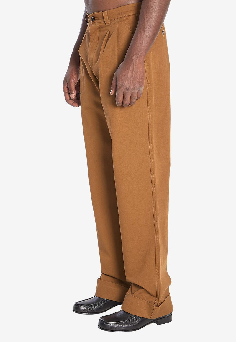 Valentino Logo Embroidered Straight-Leg Pants Brown 7V3RBN15-ALS-C30