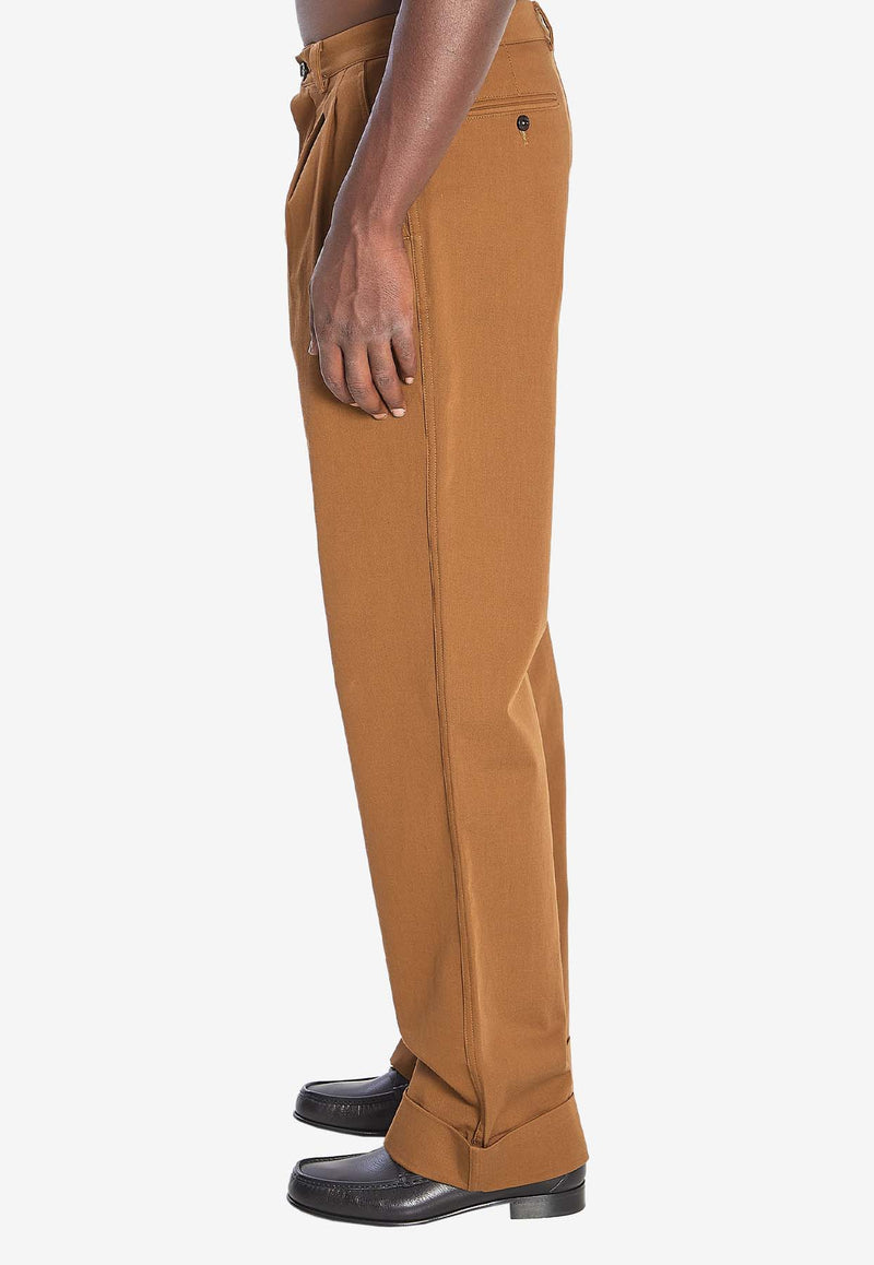 Valentino Logo Embroidered Straight-Leg Pants Brown 7V3RBN15-ALS-C30