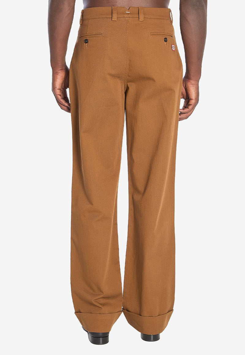 Valentino Logo Embroidered Straight-Leg Pants Brown 7V3RBN15-ALS-C30