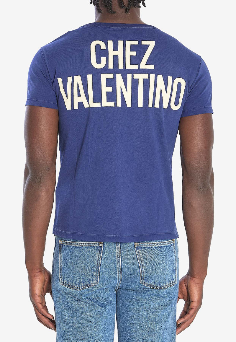 Valentino Chez Logo Print T-shirt Blue 7V3MG17E-AYD-AEW