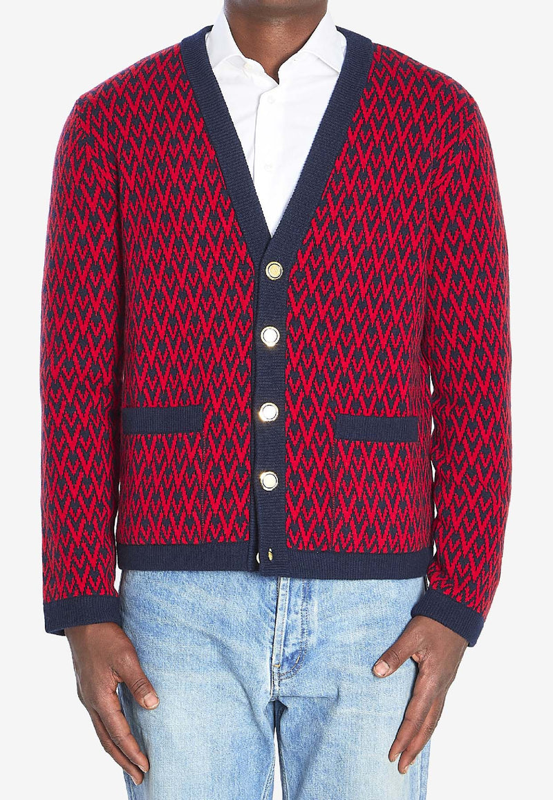 Valentino Toute La V Jacquard Wool Cardigan Red 7V3KA04I-AR1-BR5