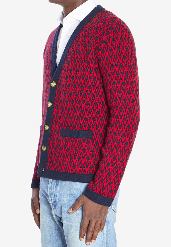 Valentino Toute La V Jacquard Wool Cardigan Red 7V3KA04I-AR1-BR5