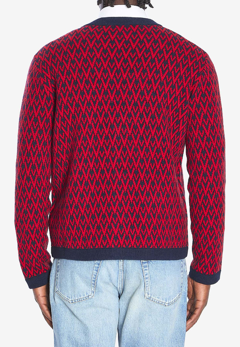 Valentino Toute La V Jacquard Wool Cardigan Red 7V3KA04I-AR1-BR5